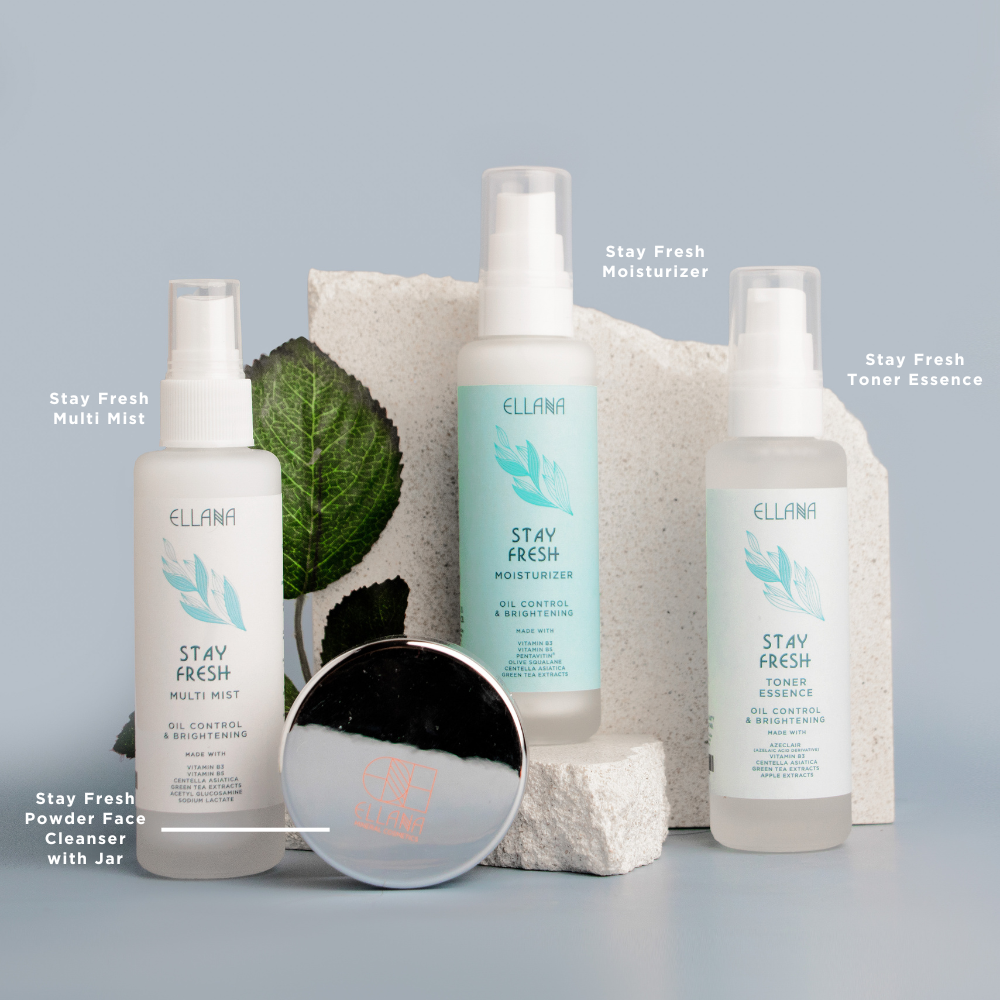 Stay Fresh Skincare Set of 4: Powder Cleanser, Jar, Toner, Moisturizer, Multi Mist