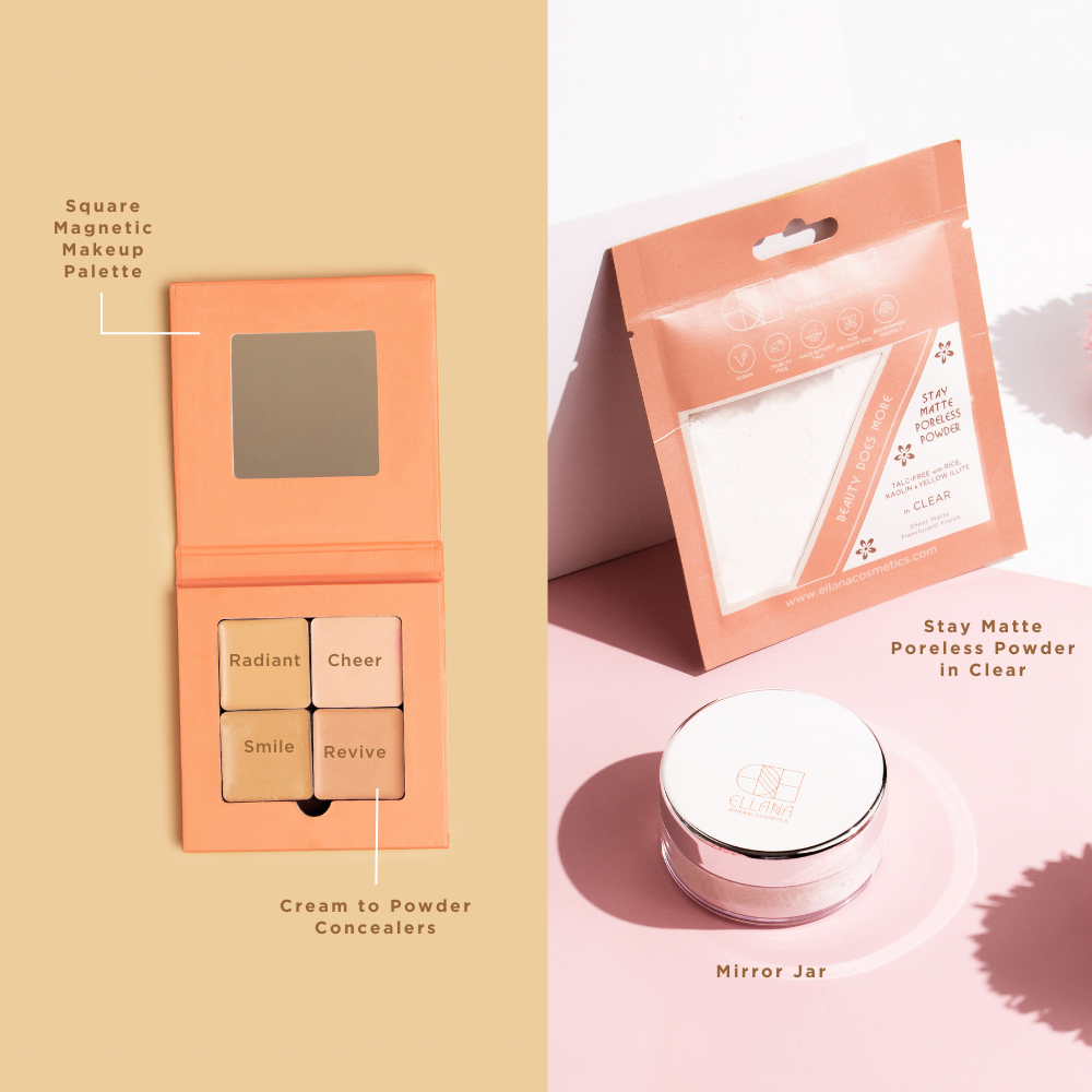 All Day Conceal & Matte Set: Cream To Powder Mini - All 4 Shades + Peach Palette + Stay Matte Poreless Powder Refill with Jar