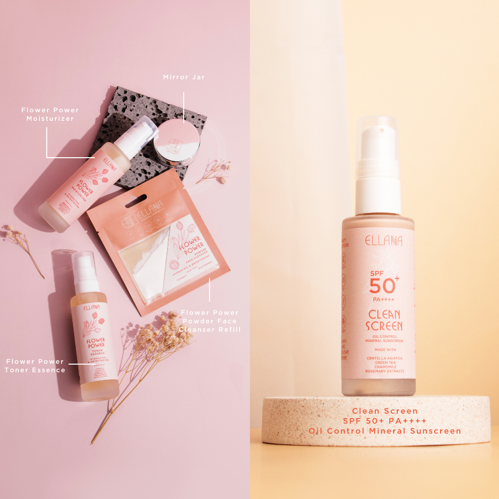 Flower Power Trio + Clean Screen SPF Skincare Set for Dry-Normal Skin