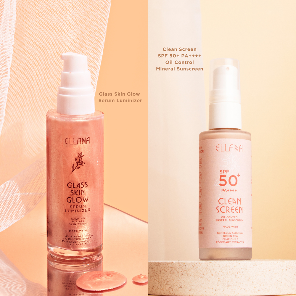 Glass Skin Glow Perfect Skin Duos: Glass Skin Glow Serum Luminizer +  Clean Screen SPF 50+ PA++++ Oil Control Mineral Sunscreen