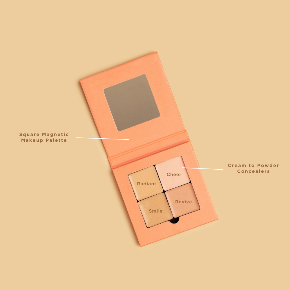 Cream To Powder Quad Mini w/ Palette: Radiant, Cheer, Smile, Revive + Square Magnetic Makeup Palette