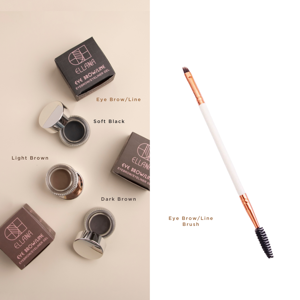 Eye/Brow Line Trio: Soft Black, Dark Brown, Light Brown w/ Brow Brush