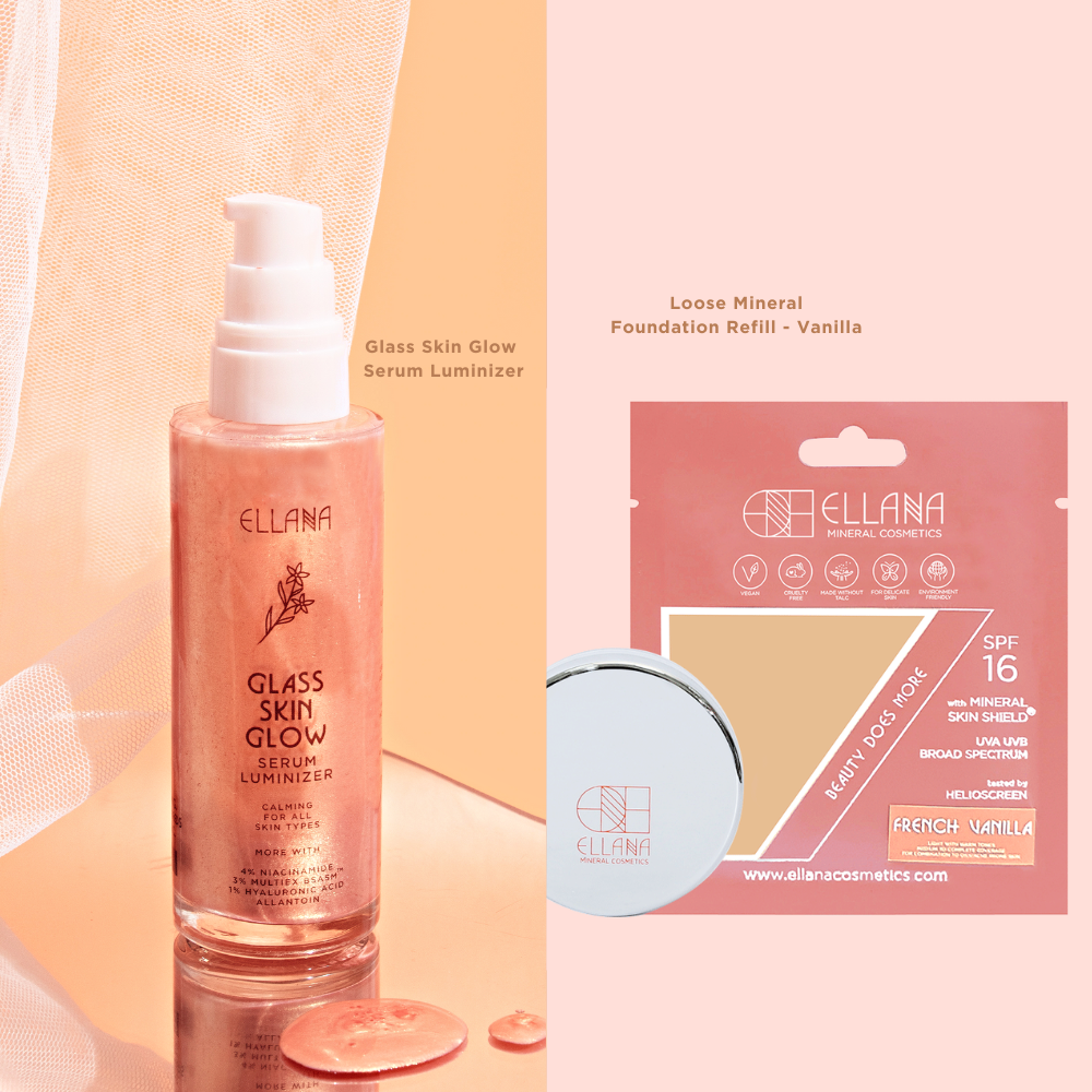 Glow Everyday Coverage Set: Loose Mineral Foundation with Jar + Glass Skin Glow Serum Luminizer